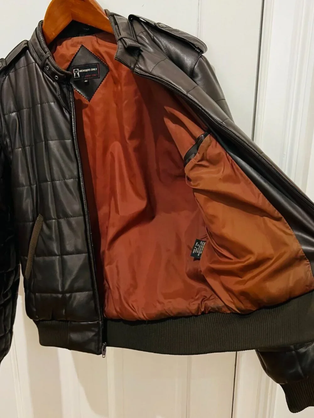 Members Only Leather Cafe Racer Jacket Men 40 VTG 80s Brown Quilted